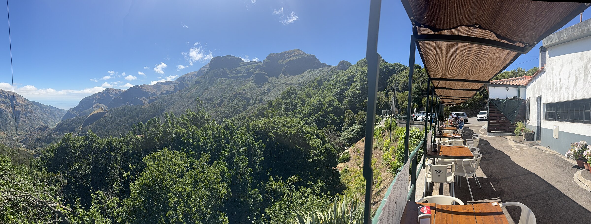 Panoramic view over the mountains from the terrace at Boca da Encumeada